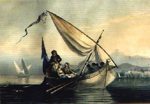 Πίνακας αγνώστου ζωγράφου που φέρει τον τίτλο 'Η ανατολή μιας καλύτερης μέρας'. Εικάζεται ότι ζωγραφίστηκε και ανατυπώθηκε στη Γαλλία, με παραγγελία του Νικόλαου Θησέα